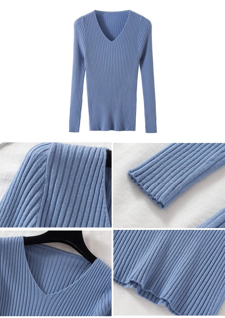 Women's Knitted V-Neck Pullover Sweater