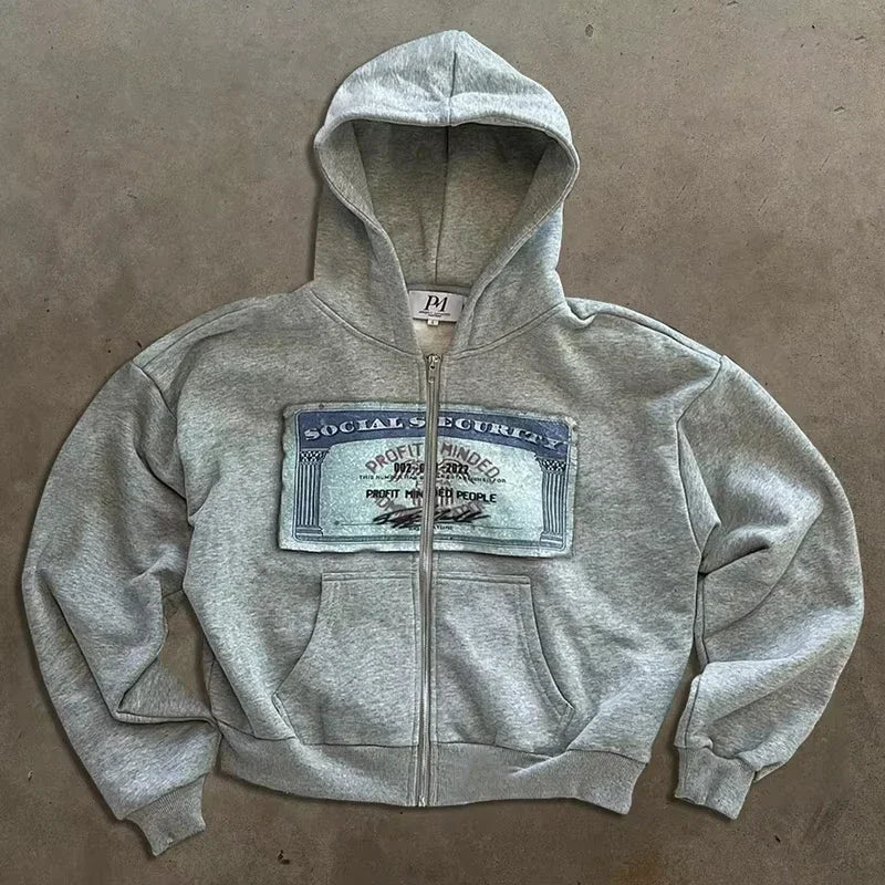 Retro Print Zip-Up Hoodie