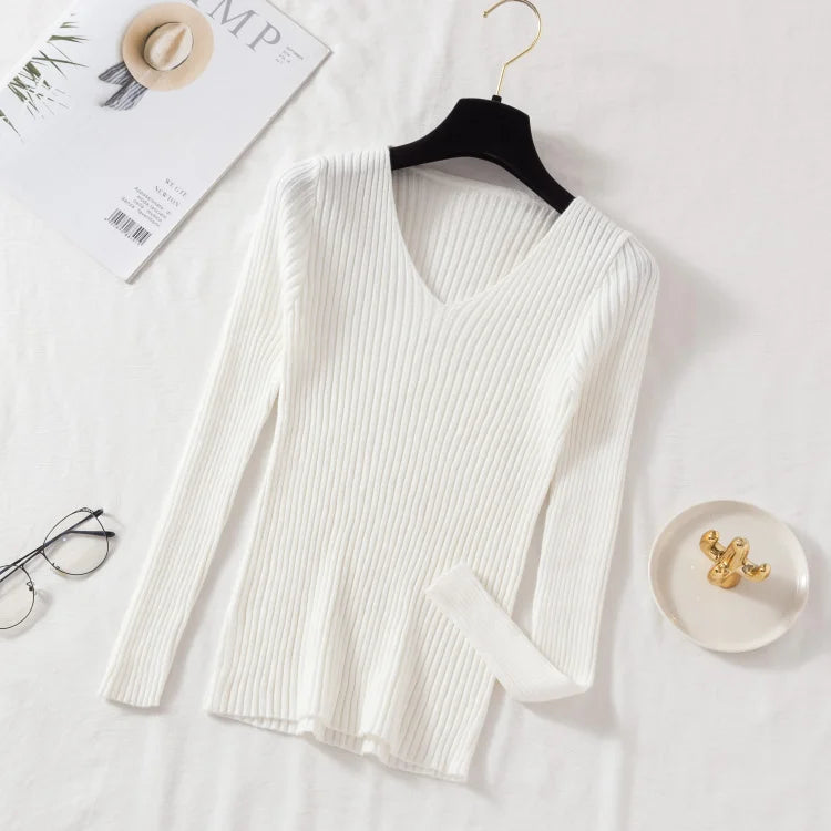 Women's Knitted V-Neck Pullover Sweater