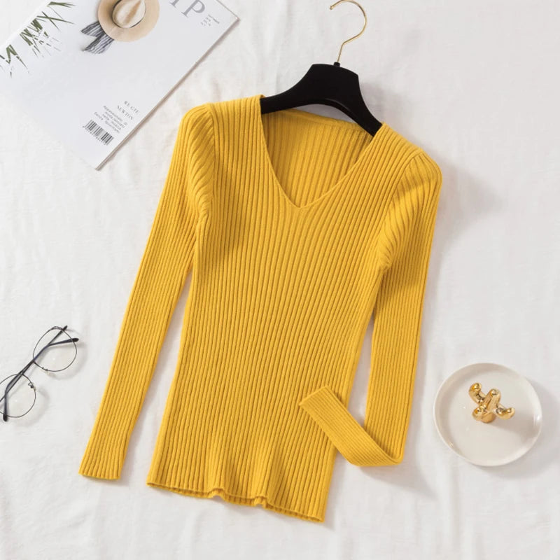 Women's Knitted V-Neck Pullover Sweater