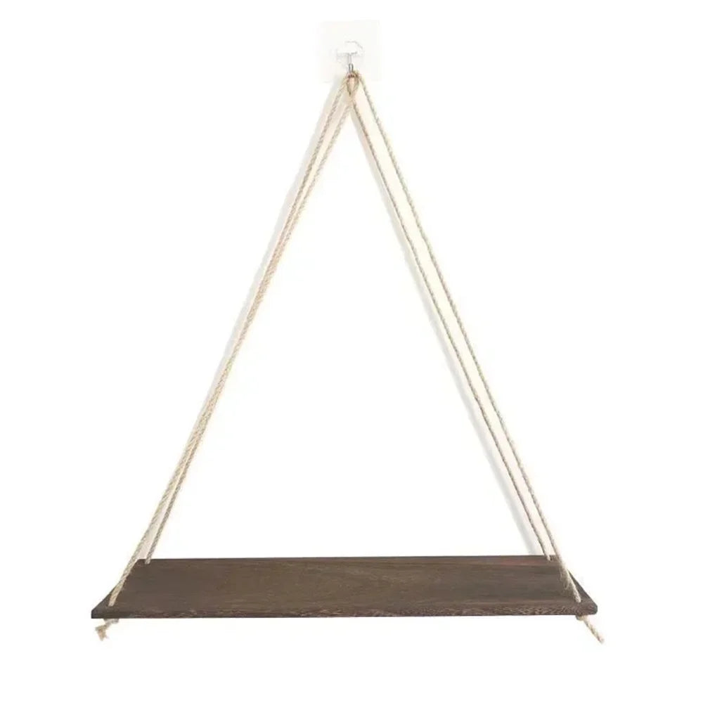 Wooden Rope Hanging Wall Shelf