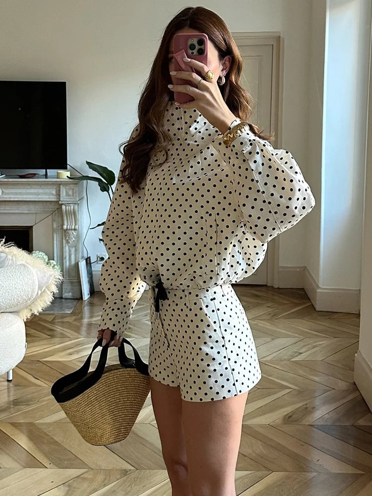 Women's Polka Dot Turtleneck Zip Jacket