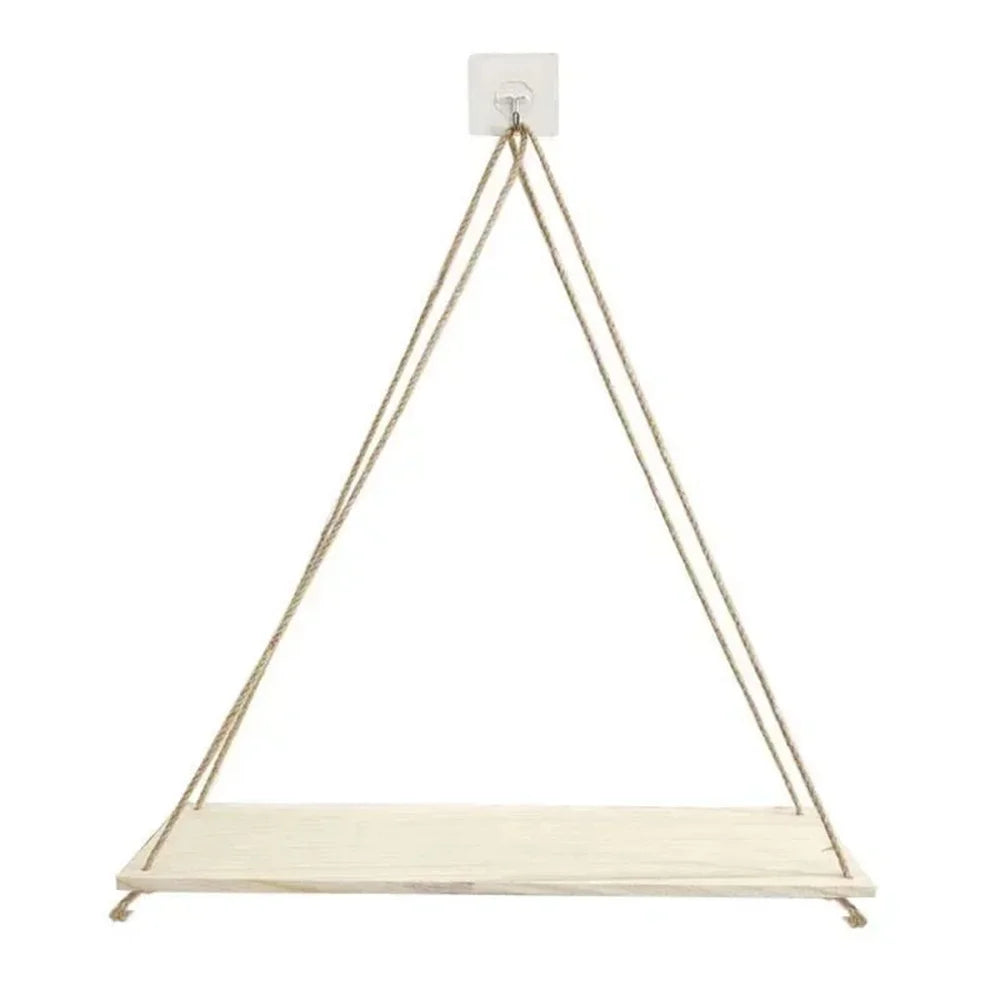 Wooden Rope Hanging Wall Shelf