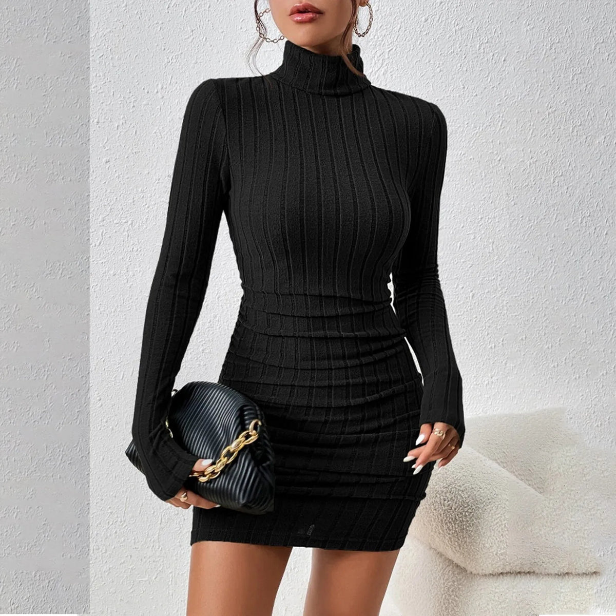 Women's Turtleneck Knit Bodycon Mini Dress