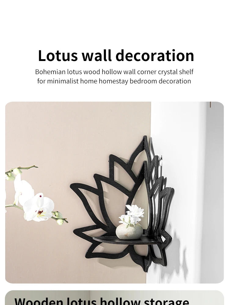 Wooden Lotus Corner Wall Shelf