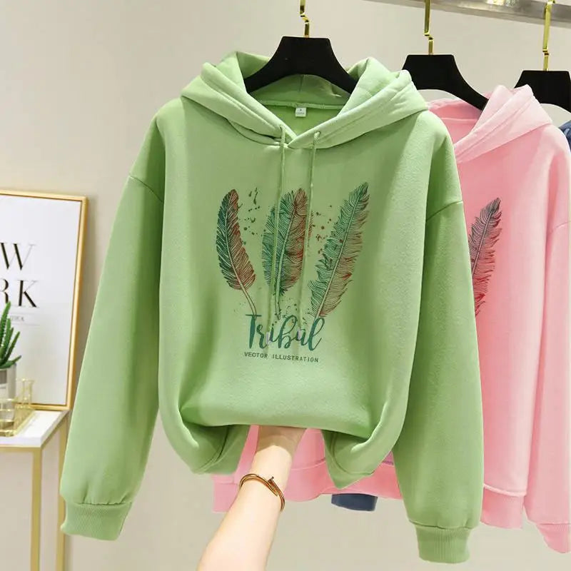 Women's Feather Print Fleece Sweatshirt