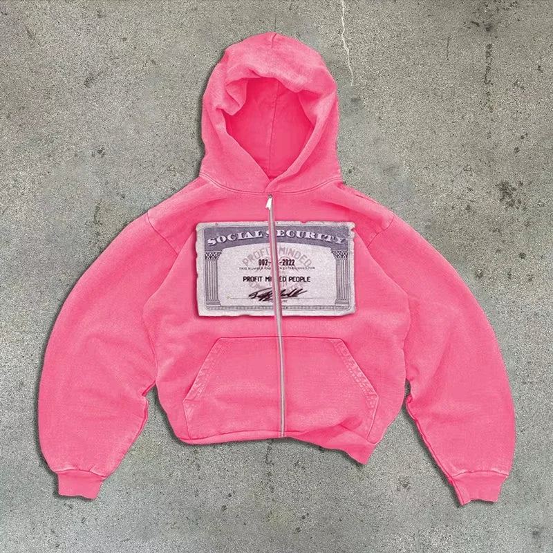 Retro Print Zip-Up Hoodie