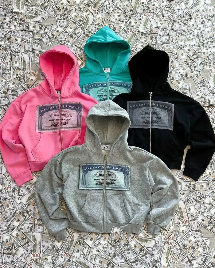 Retro Print Zip-Up Hoodie