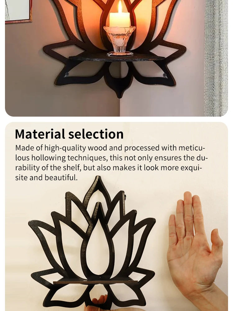 Wooden Lotus Corner Wall Shelf