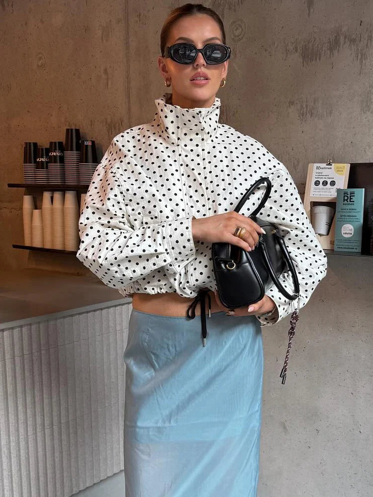 Women's Polka Dot Turtleneck Zip Jacket
