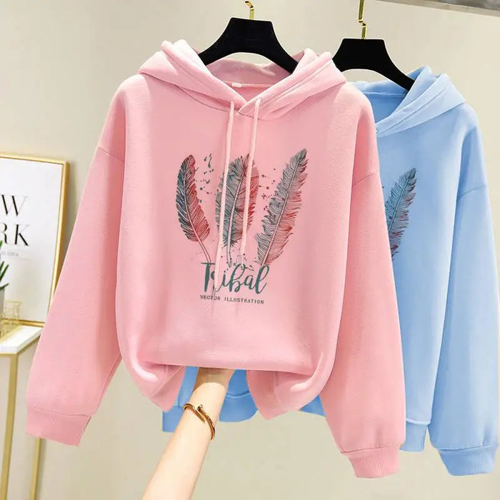 Women's Feather Print Fleece Sweatshirt