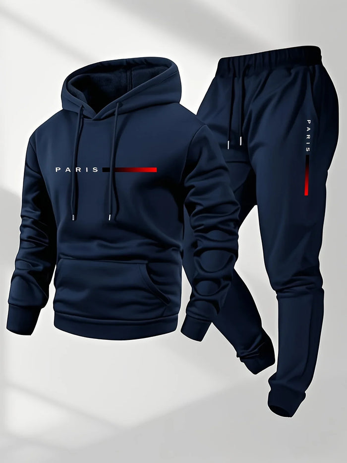 Men's Paris Print Fleece Hoodie & Pants Set