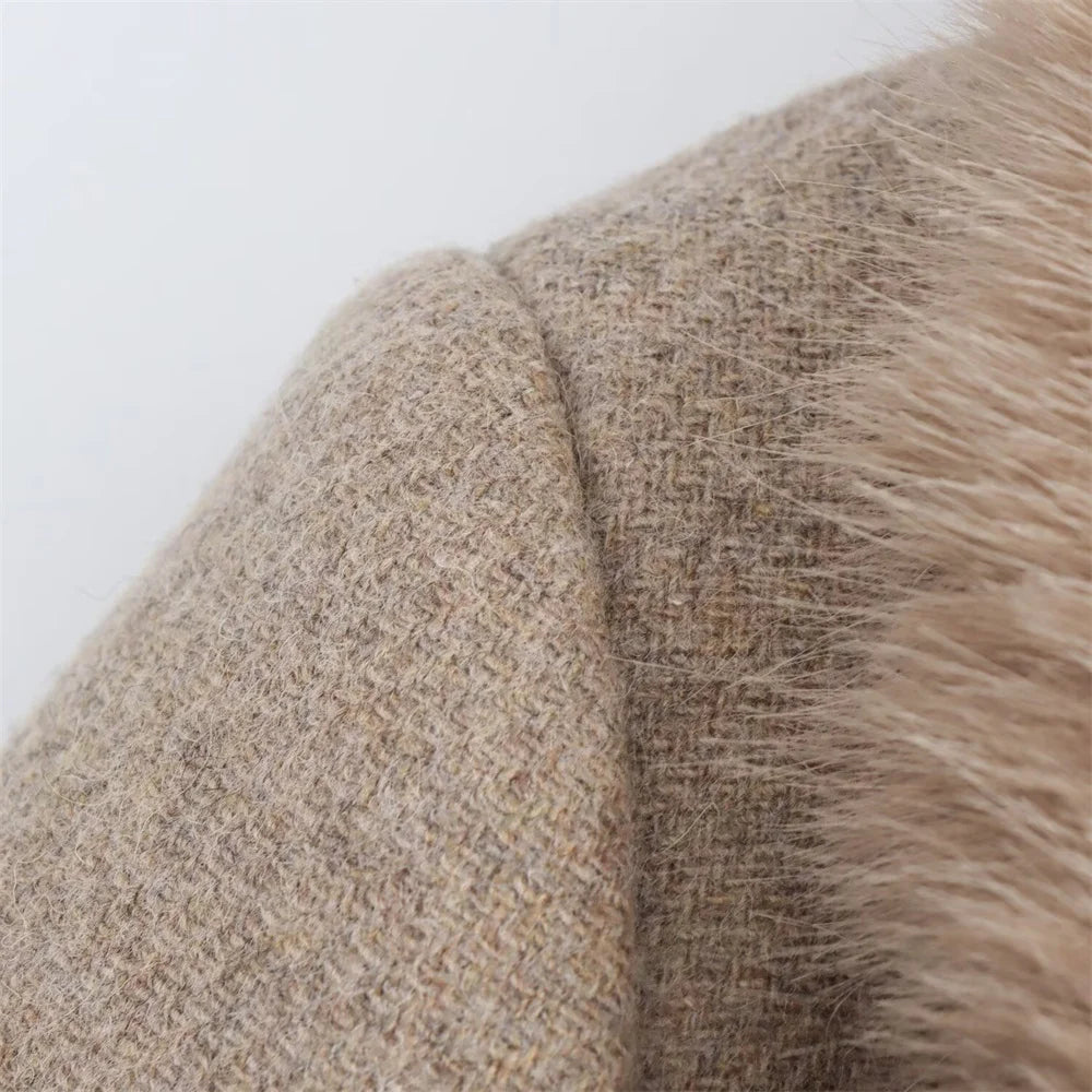 Women's Belted Coat with Faux Fur Collar