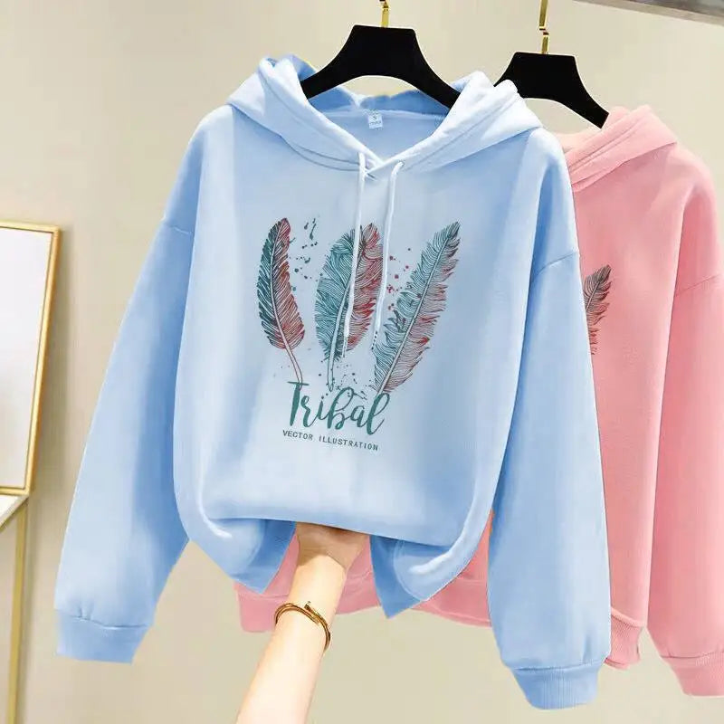 Women's Feather Print Fleece Sweatshirt