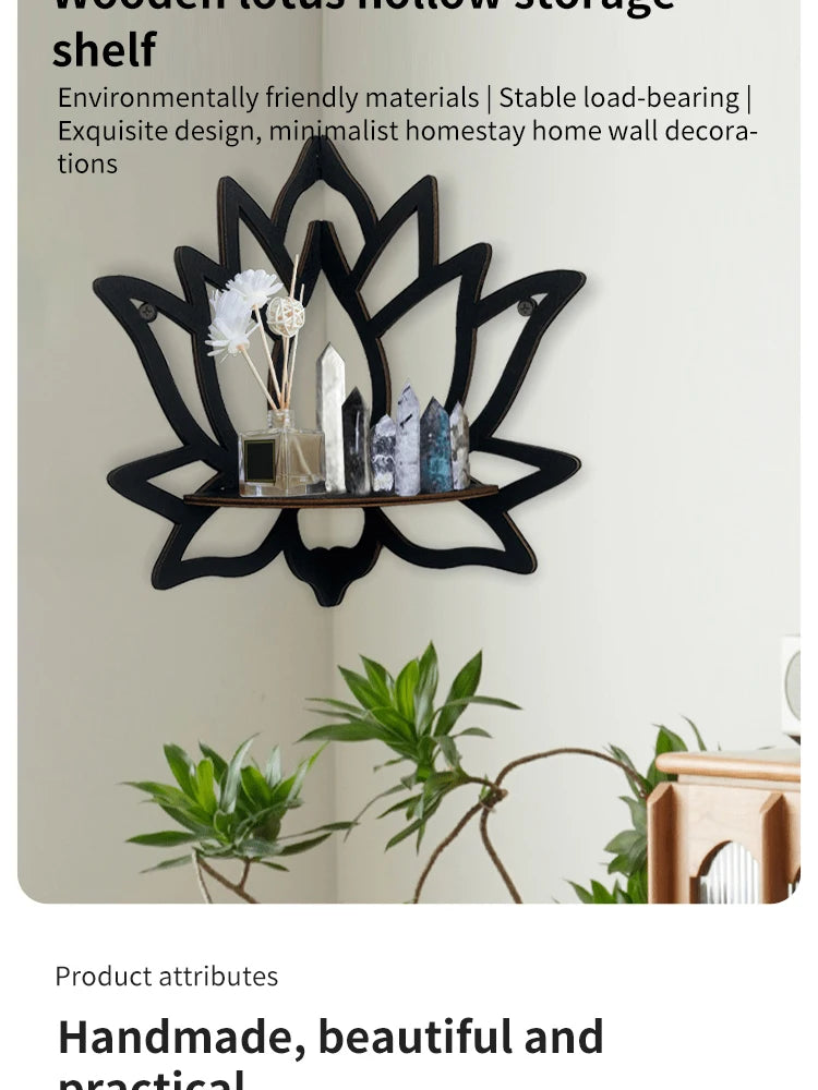 Wooden Lotus Corner Wall Shelf
