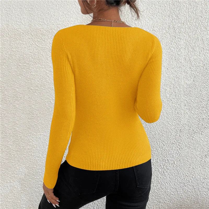 Women's Rib Knit V-Neck Striped Sweater