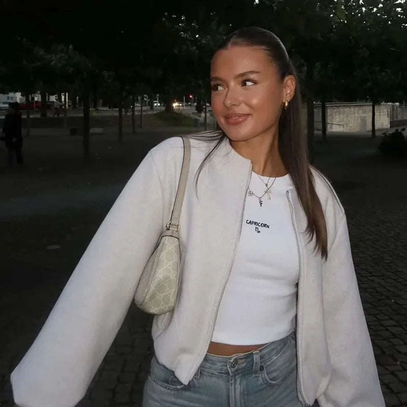 Women's Cropped Faux Wool Bomber Jacket
