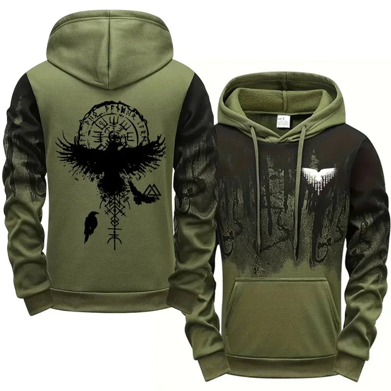 Men's Viking Raven Print Hoodie
