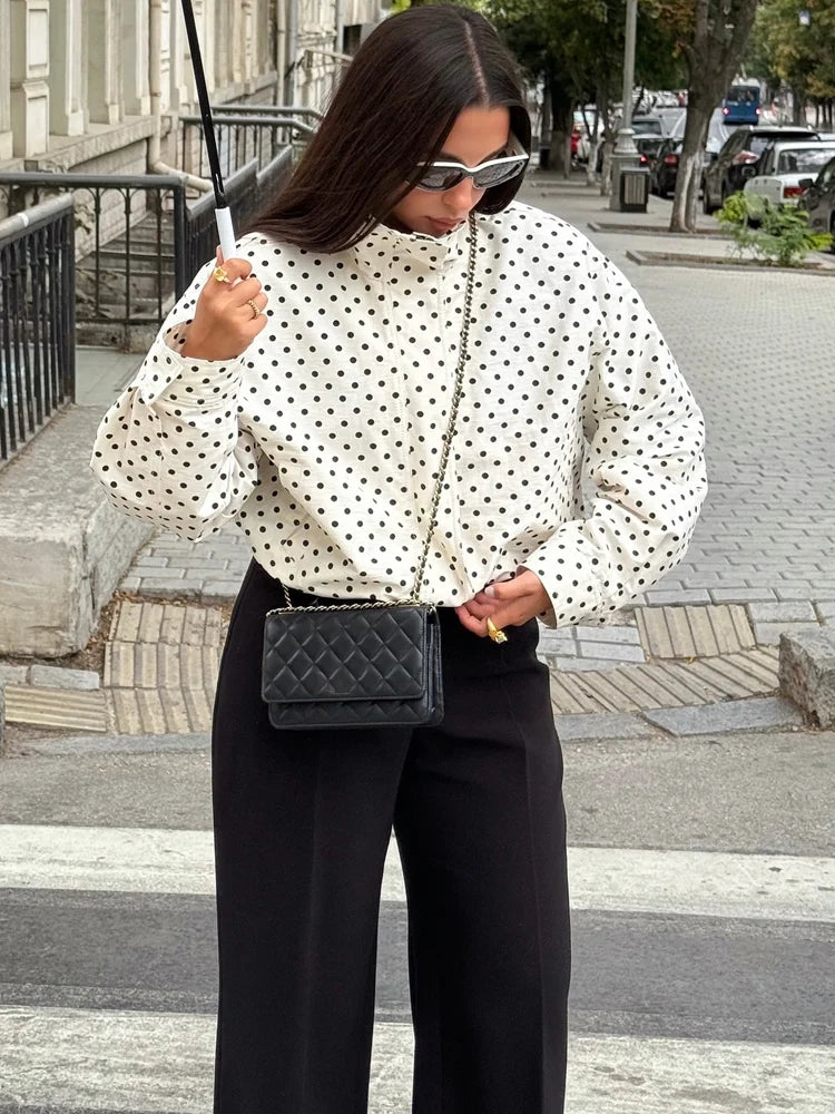 Women's Polka Dot Turtleneck Zip Jacket
