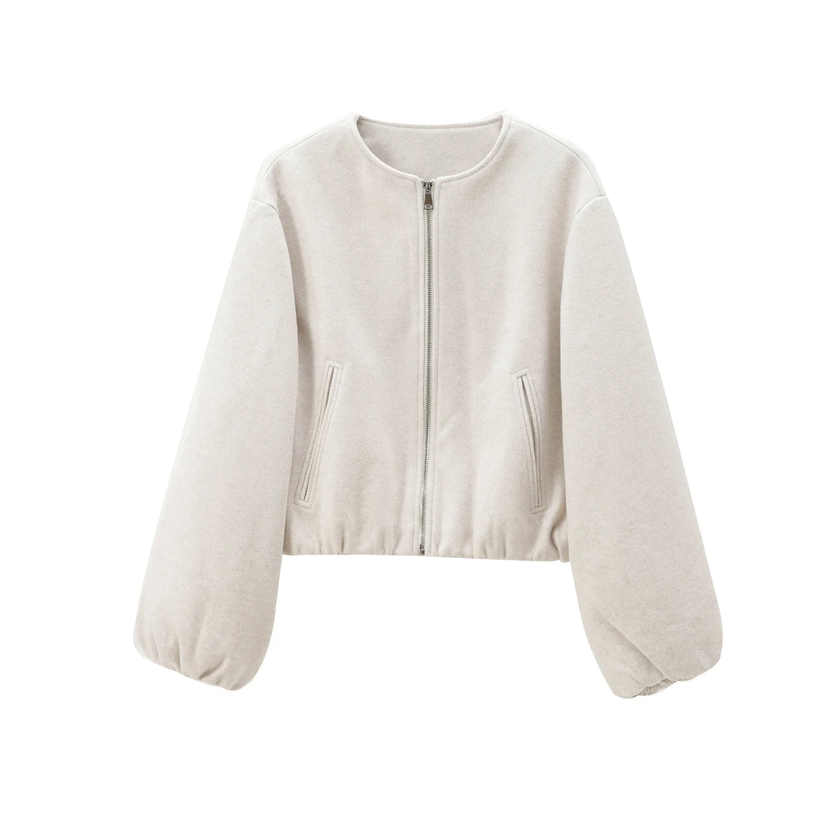 Women's Cropped Faux Wool Bomber Jacket
