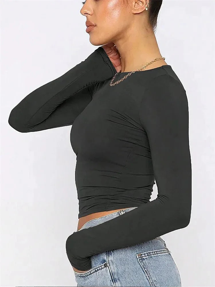 Women's Basic Long Sleeve Crop Top