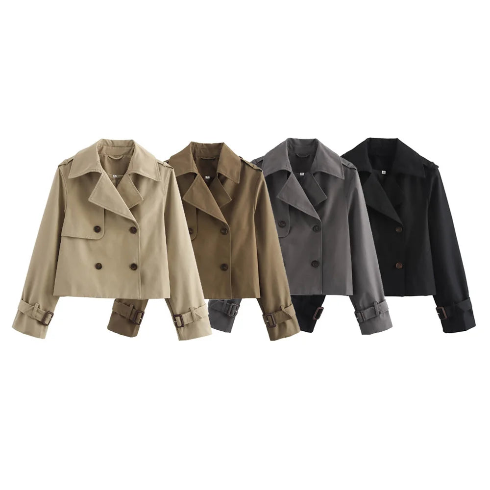 Women's Vintage Double-Breasted Cropped Trench