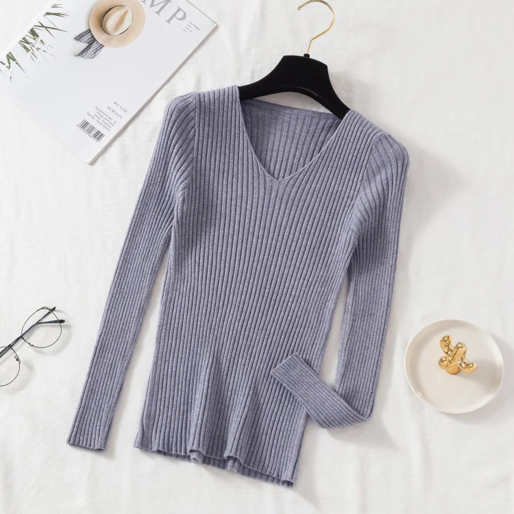 Women's Knitted V-Neck Pullover Sweater