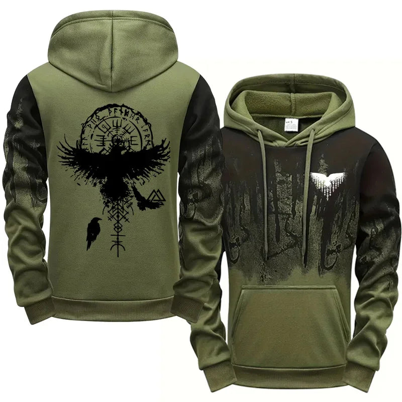 Men's Viking Raven Print Hoodie