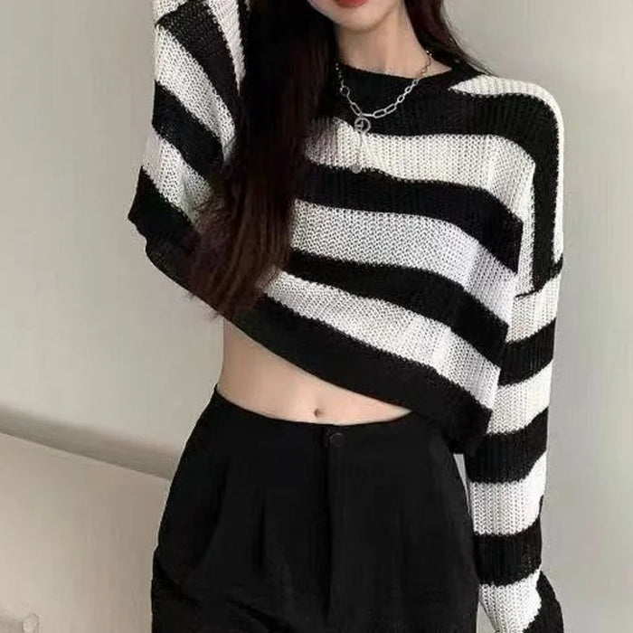 Women's Striped Cropped Knit Sweater