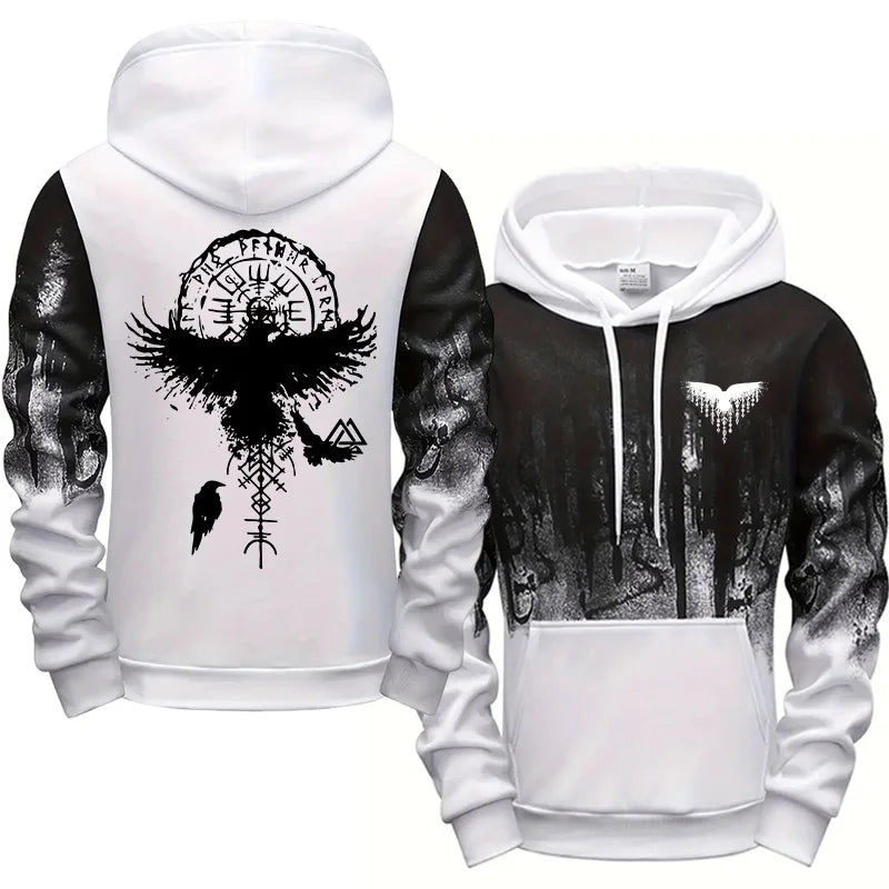 Men's Viking Raven Print Hoodie