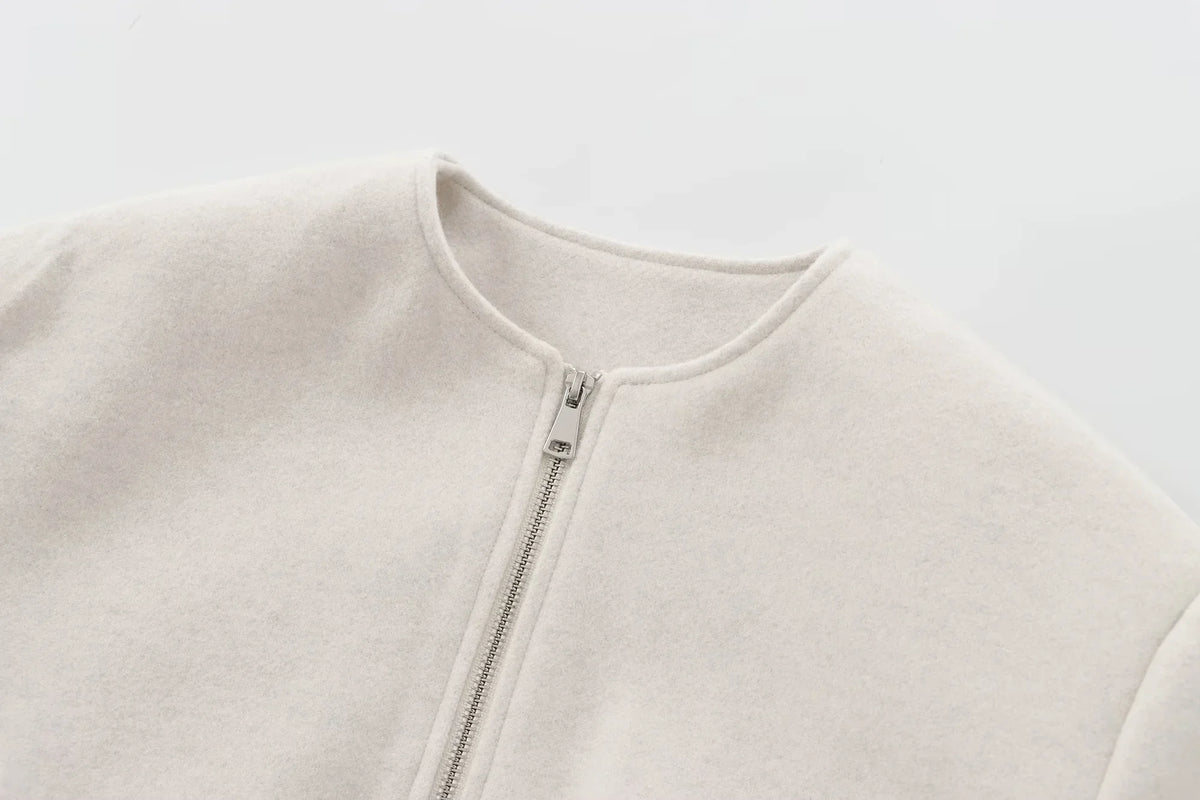 Women's Cropped Faux Wool Bomber Jacket