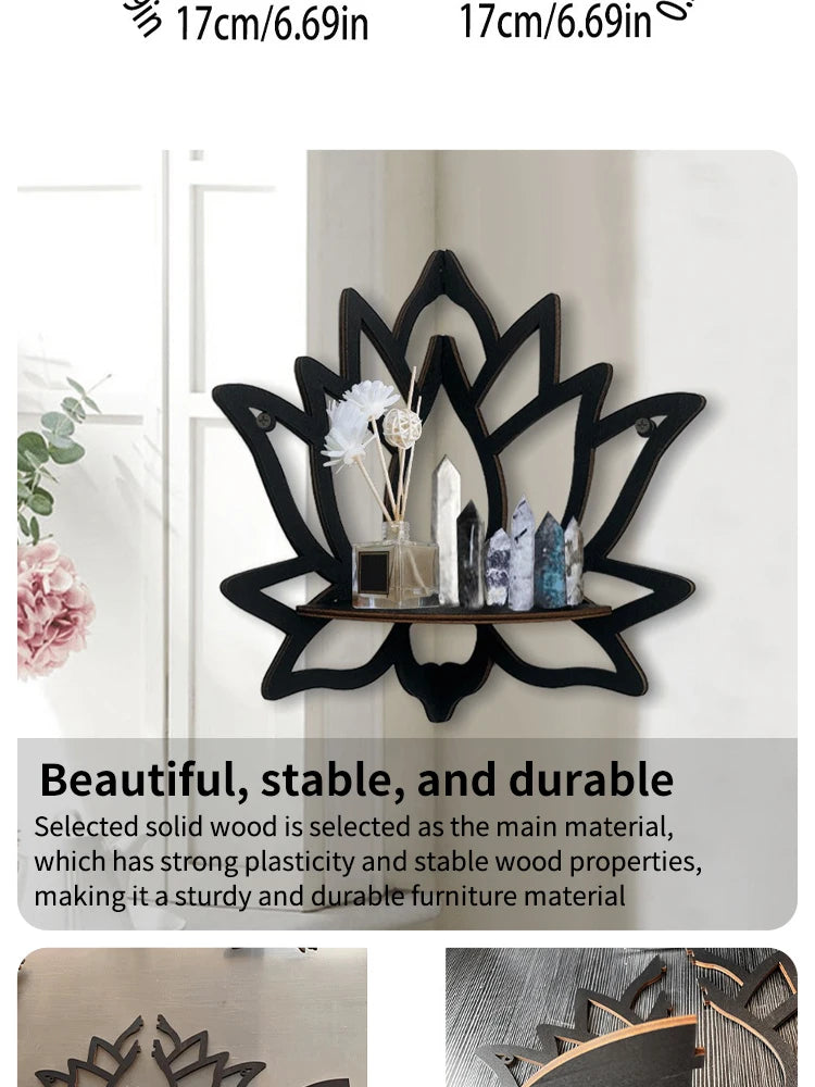 Wooden Lotus Corner Wall Shelf