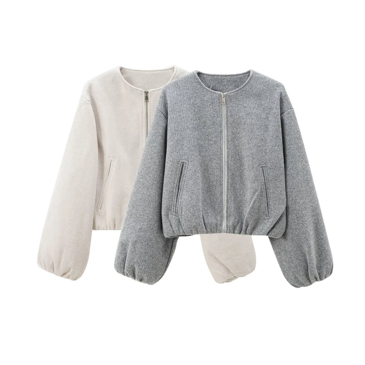 Women's Cropped Faux Wool Bomber Jacket