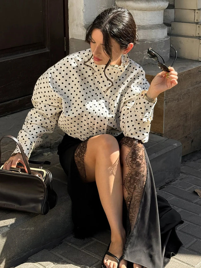 Women's Polka Dot Turtleneck Zip Jacket