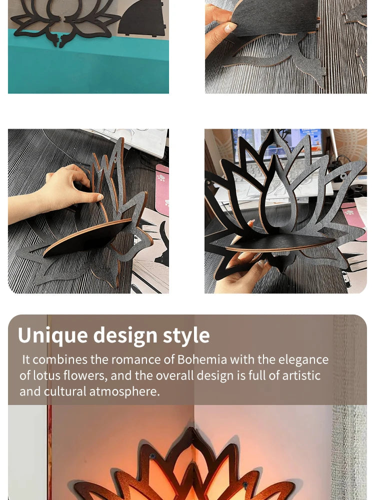 Wooden Lotus Corner Wall Shelf