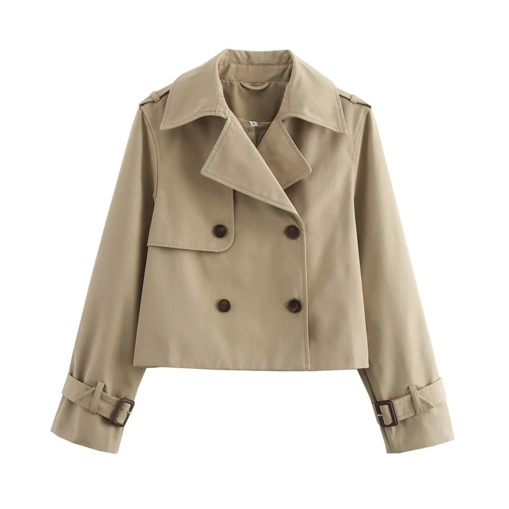 Women's Vintage Double-Breasted Cropped Trench