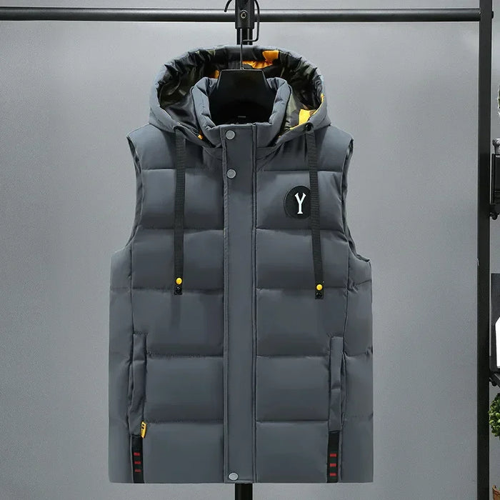 Men's Padded Winter Vest with Detachable Hood