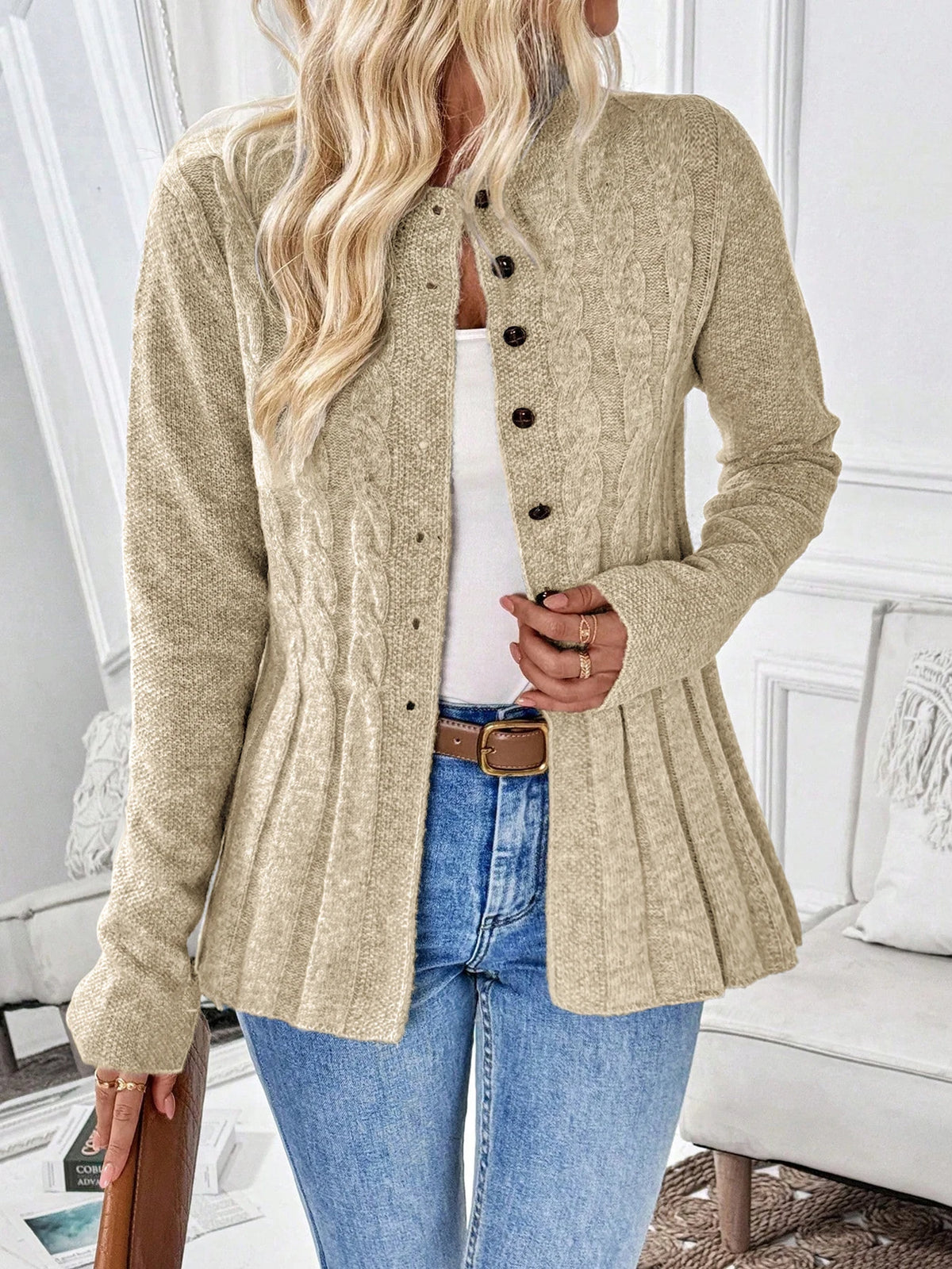 Women's Solid Knit Cardigan Sweater