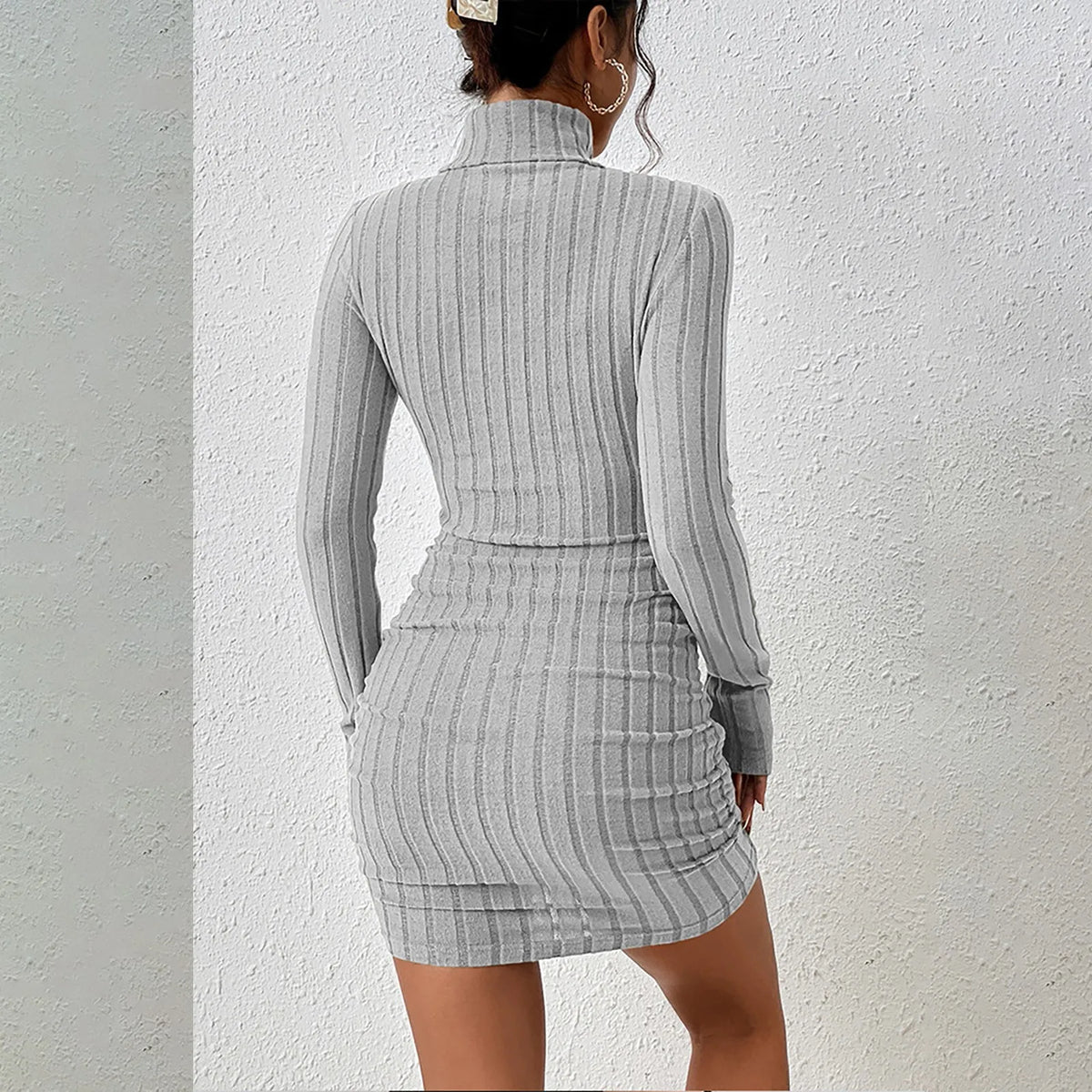 Women's Turtleneck Knit Bodycon Mini Dress