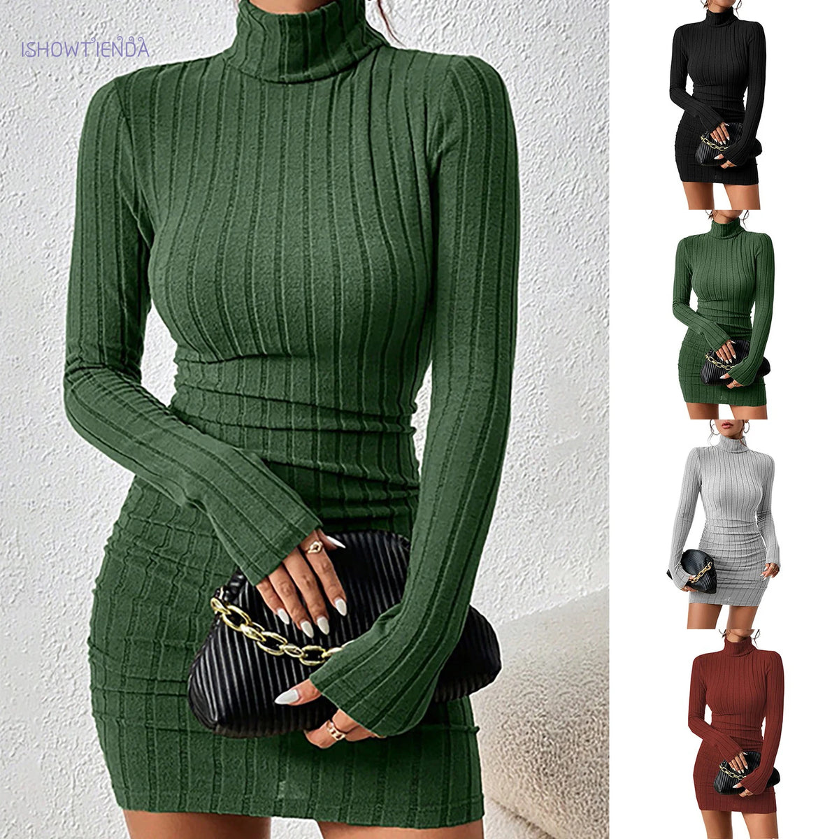 Women's Turtleneck Knit Bodycon Mini Dress