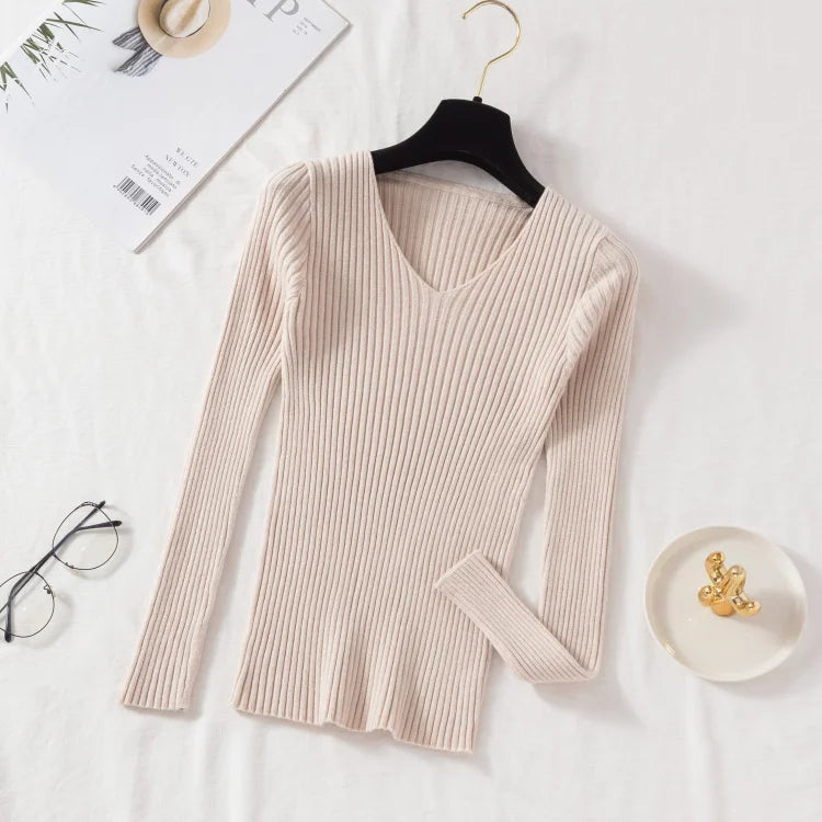Women's Knitted V-Neck Pullover Sweater