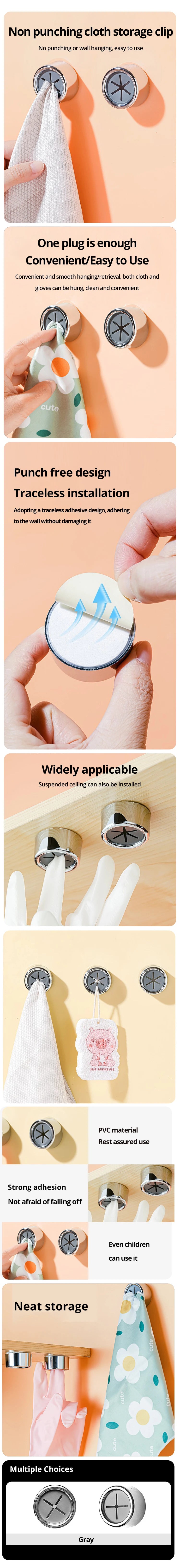 Wall-Mounted Dish Cloth Clips (3 Pcs)