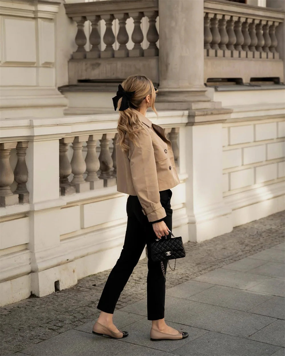 Women's Vintage Double-Breasted Cropped Trench