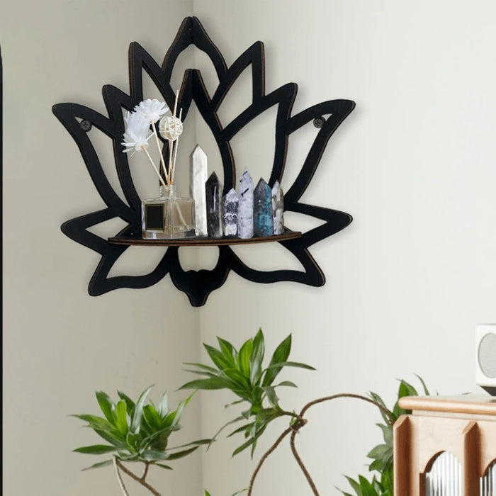 Wooden Lotus Corner Wall Shelf