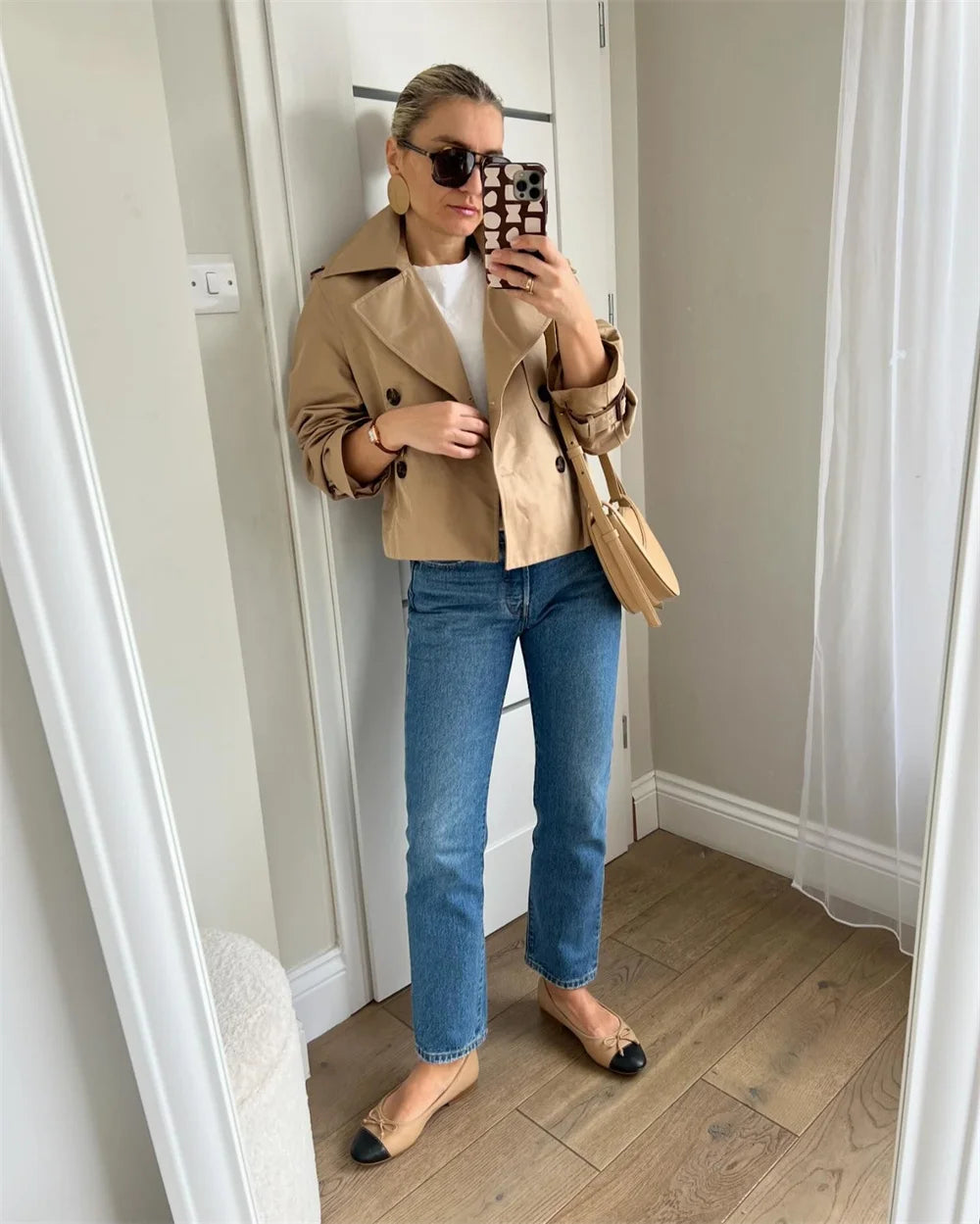 Women's Vintage Double-Breasted Cropped Trench