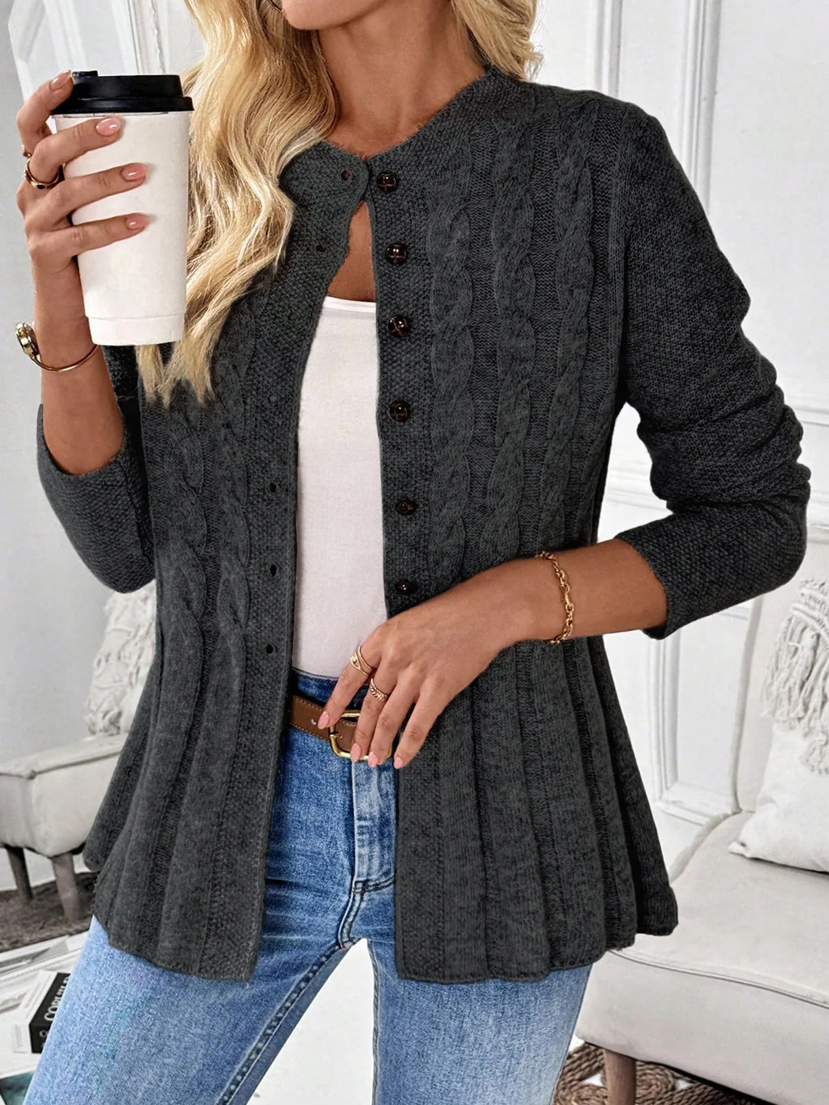 Women's Solid Knit Cardigan Sweater