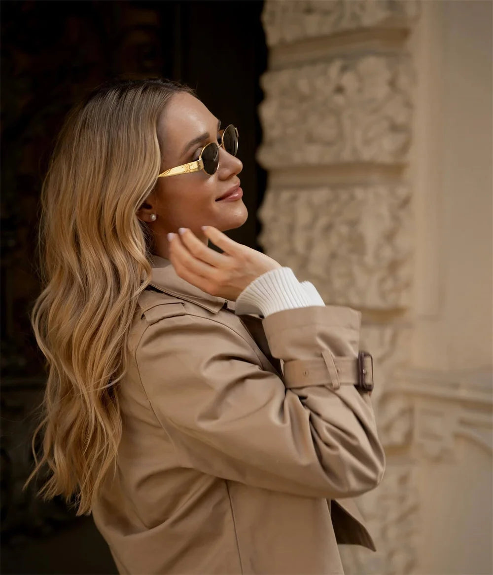 Women's Vintage Double-Breasted Cropped Trench