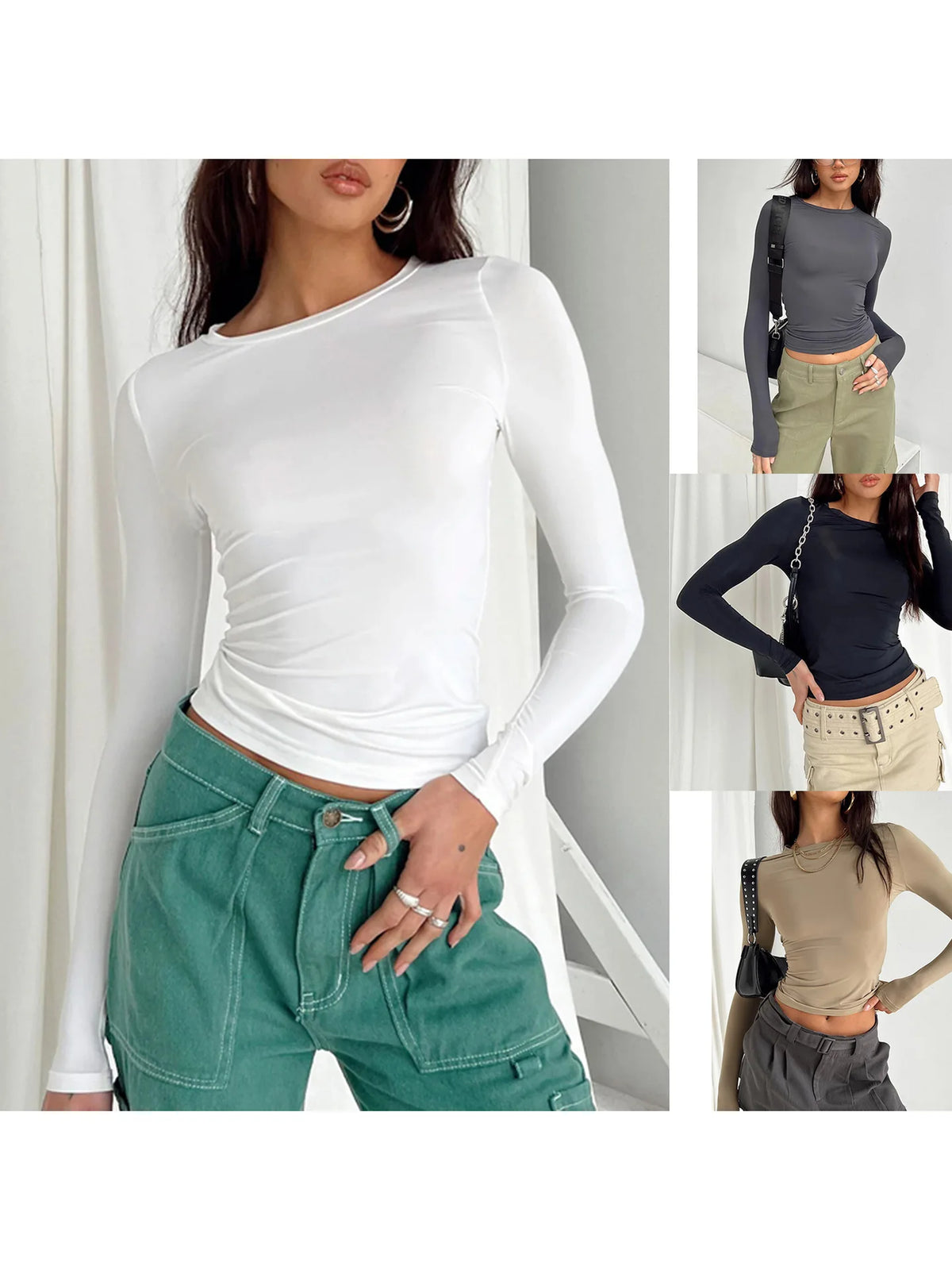 Women's Slim Fit Long Sleeve Crop Tee