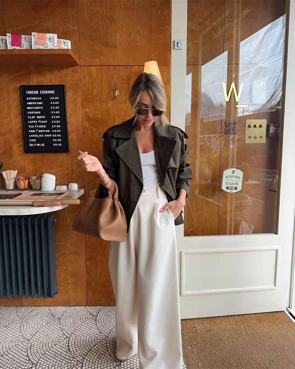 Women's Vintage Double-Breasted Cropped Trench