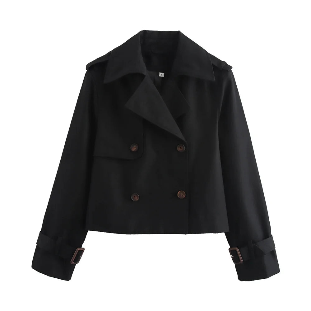 Women's Vintage Double-Breasted Cropped Trench